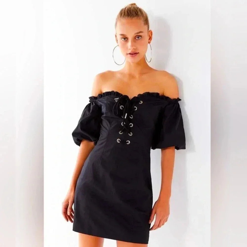 I. Am. Gia.  Black Lace Up Mini dress size L